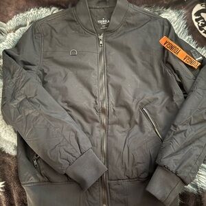 YoungLA Men's Black Bomber Jacket with Orange Accents